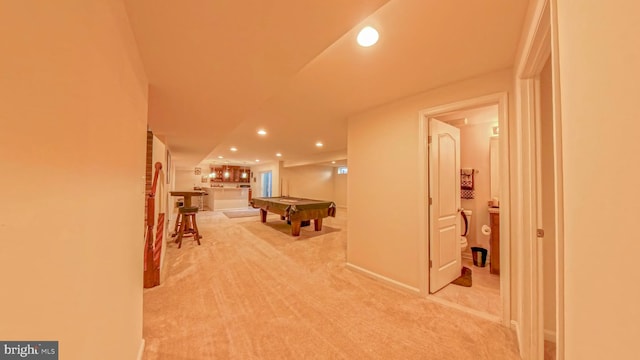 playroom with pool table and carpet flooring