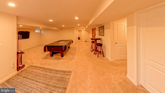 playroom featuring carpet floors and billiards