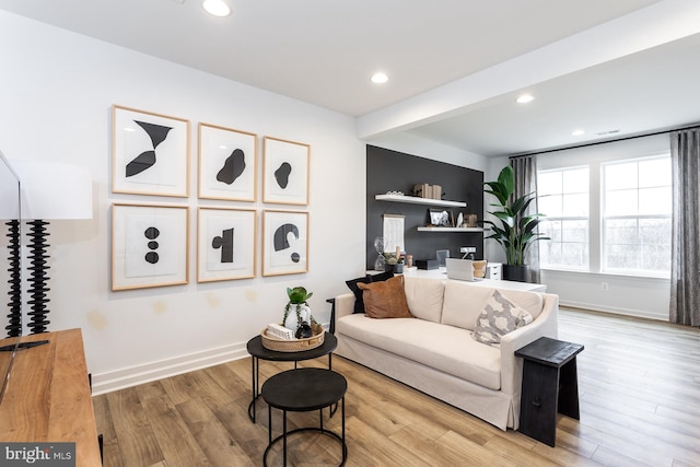 living room with hardwood / wood-style floors