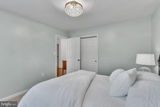 carpeted bedroom featuring a closet