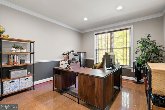 office area with crown molding