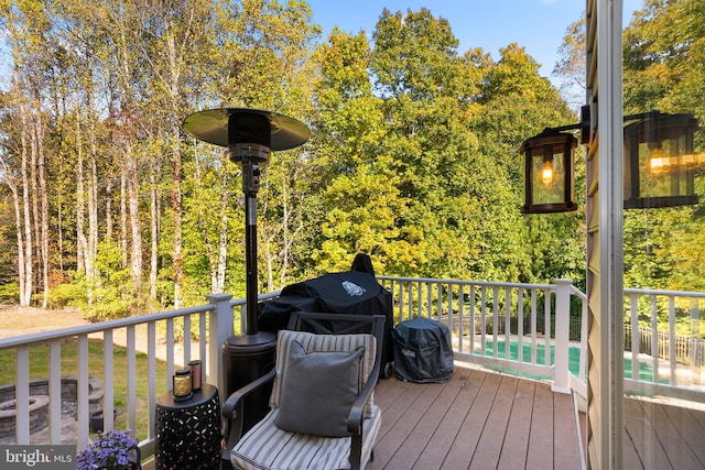 deck with a pool