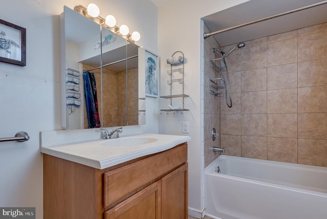 bathroom with vanity and shower / tub combo with curtain