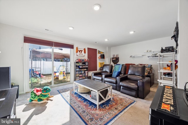 living room with carpet floors