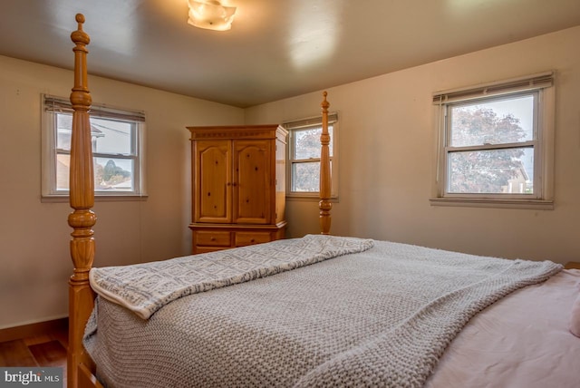 bedroom featuring hardwood / wood-style flooring and multiple windows