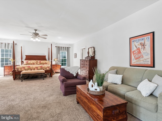 bedroom with carpet flooring and ceiling fan