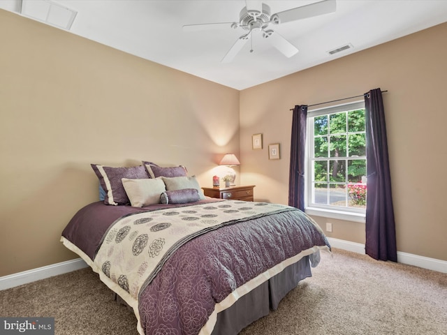 bedroom featuring carpet flooring and ceiling fan