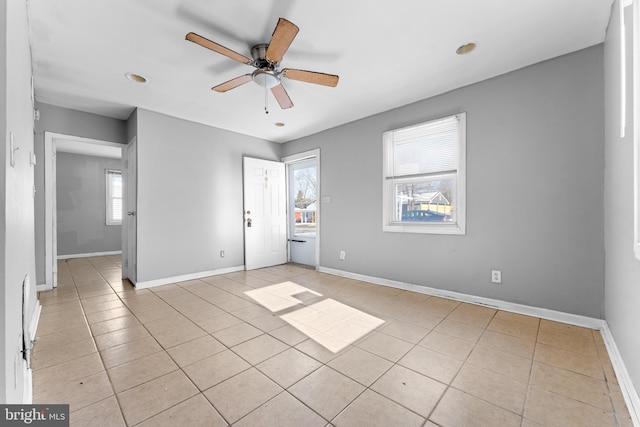 408 Bethune Dr, Wilmington, DE 19801 - unfurnished bedroom with a ceiling fan, baseboards, recessed lighting, and light tile patterned flooring