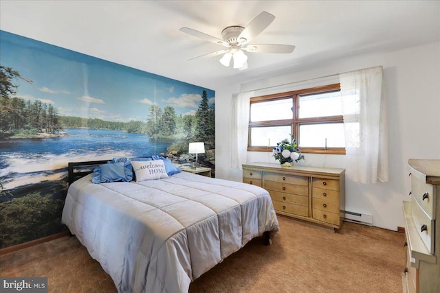 333 W Arch St, Frackville, PA 17931 - bedroom with a baseboard heating unit, a ceiling fan, and light carpet