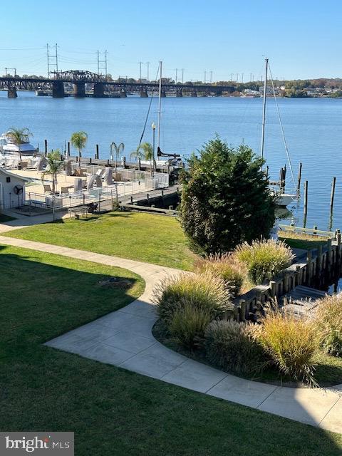 exterior space with a water view