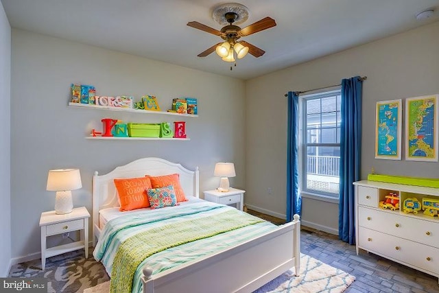 bedroom featuring ceiling fan