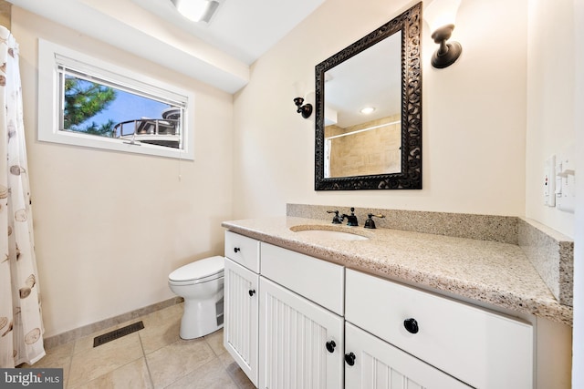 1039 Long Beach Blvd, Long Beach Township, NJ 08008 - full bath with vanity, toilet, baseboards, a shower with shower curtain, and tile patterned floors