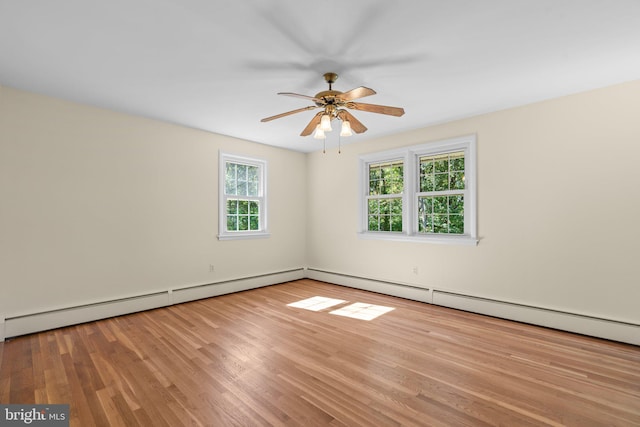 empty room with light wood-type flooring and ceiling fan