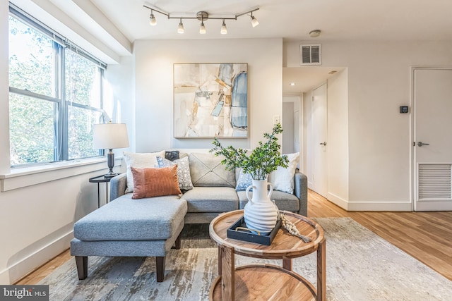 living area featuring light wood-type flooring