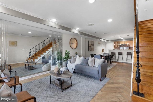 living room with light parquet flooring