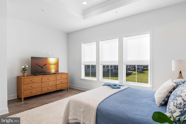 bedroom featuring dark hardwood / wood-style flooring