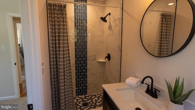 bathroom with vanity and a shower with shower curtain