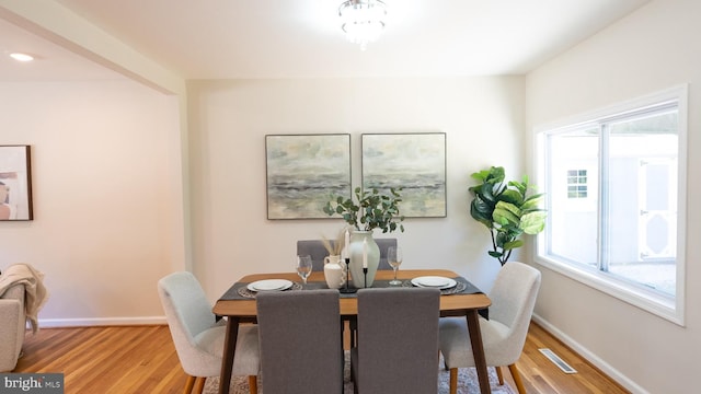 dining area with wood-type flooring