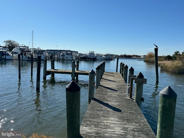 view of dock with a water view