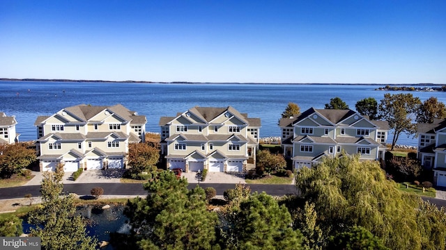 aerial view featuring a water view