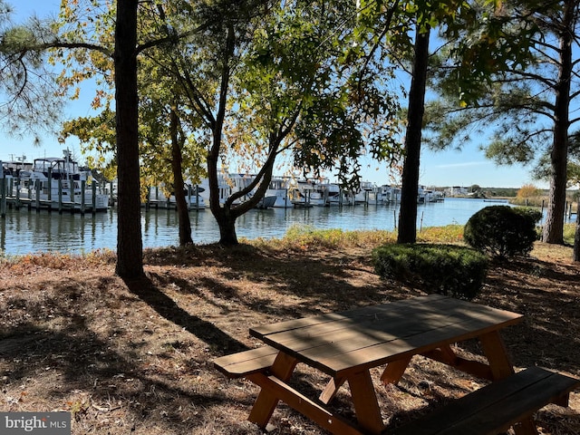 exterior space with a water view