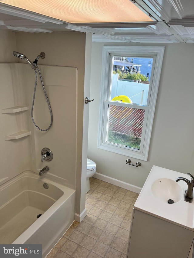 full bathroom with vanity, shower / tub combination, and toilet