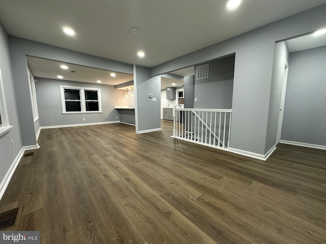 unfurnished living room featuring dark hardwood / wood-style floors