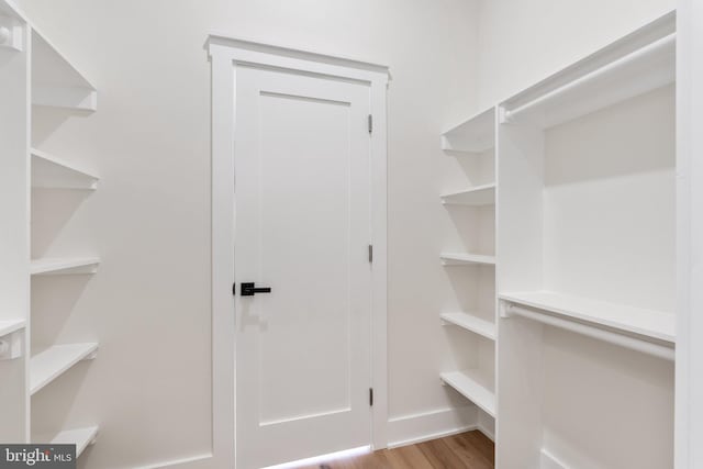 spacious closet with light hardwood / wood-style flooring