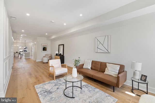 living room featuring light wood-type flooring