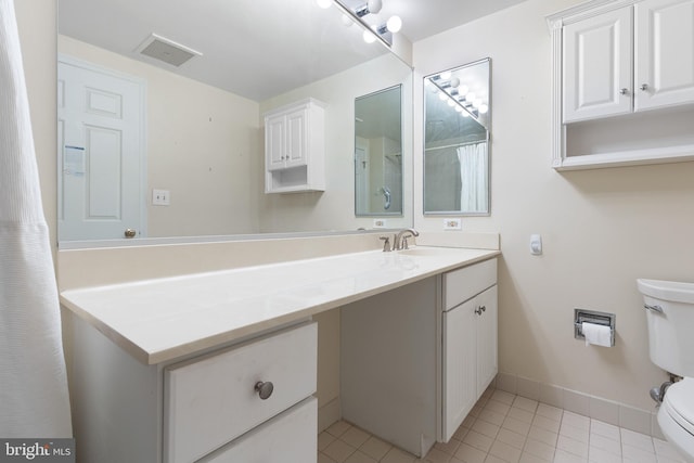 bathroom featuring vanity, toilet, and tile patterned floors