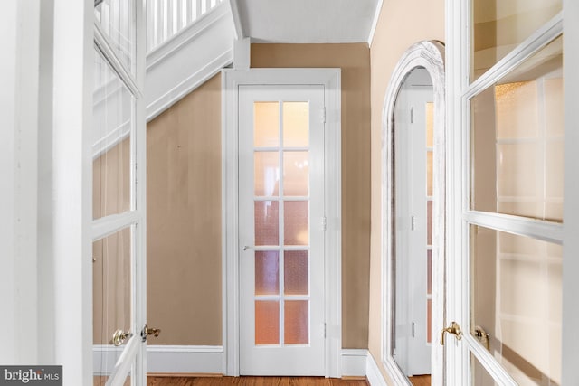 doorway to outside featuring wood-type flooring