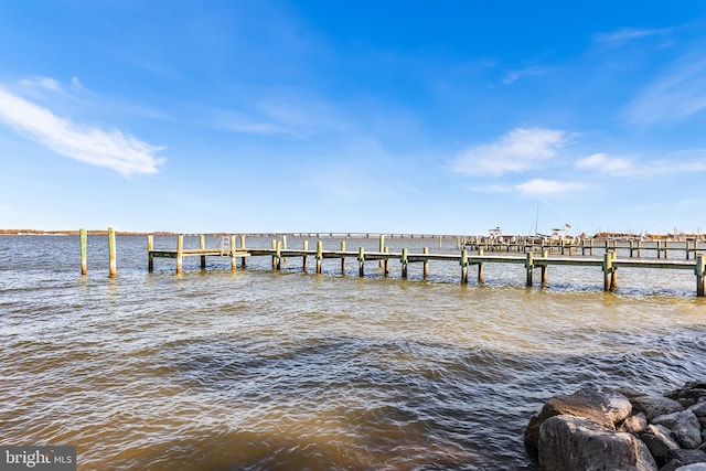 view of dock with a water view