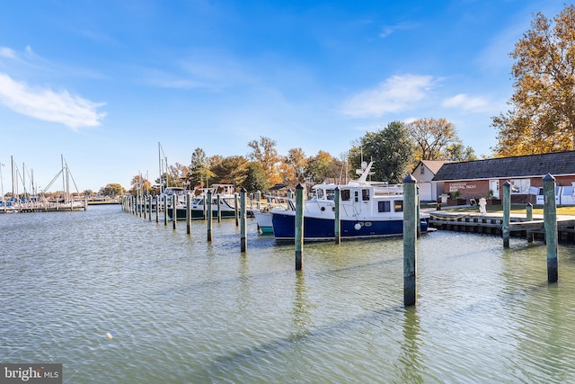 view of dock with a water view