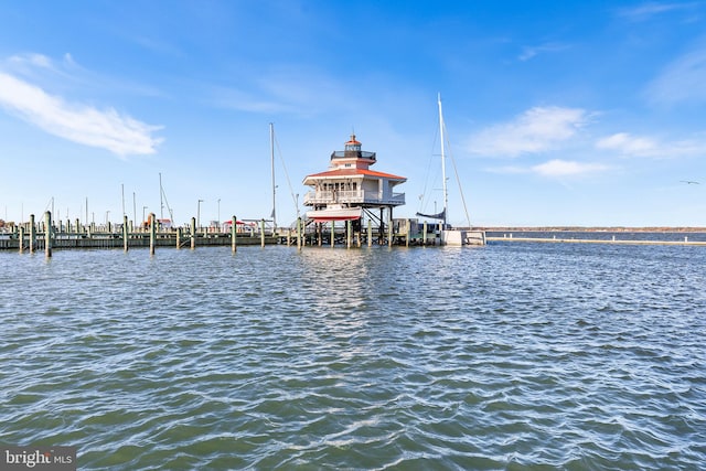 view of dock with a water view