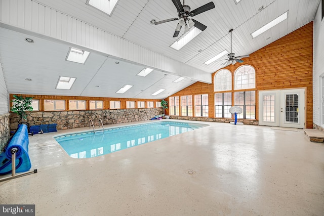 view of swimming pool featuring ceiling fan