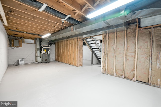 basement with heating unit