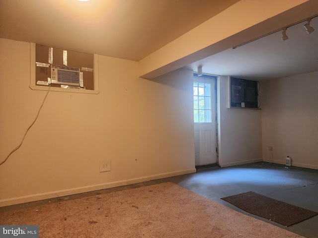 basement with track lighting