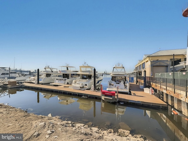 dock area with a water view