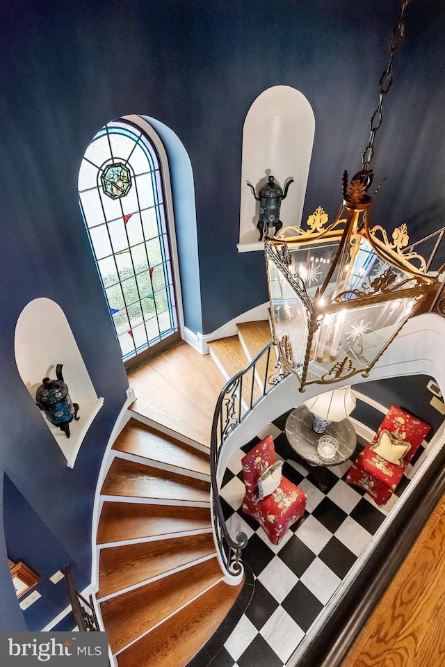 stairs with a high ceiling