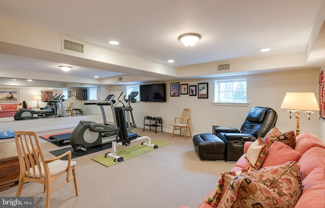 workout area with carpet floors