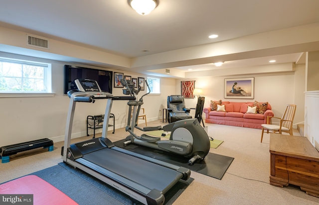 exercise room with carpet