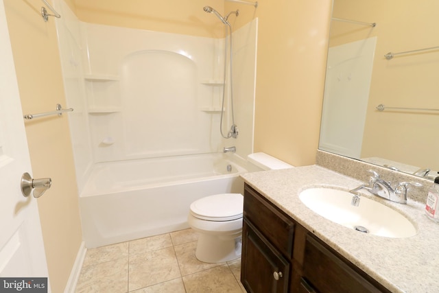 full bathroom featuring tile patterned flooring, vanity, toilet, and shower / bathing tub combination