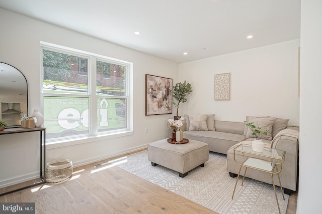 living room featuring light hardwood / wood-style flooring and a wealth of natural light