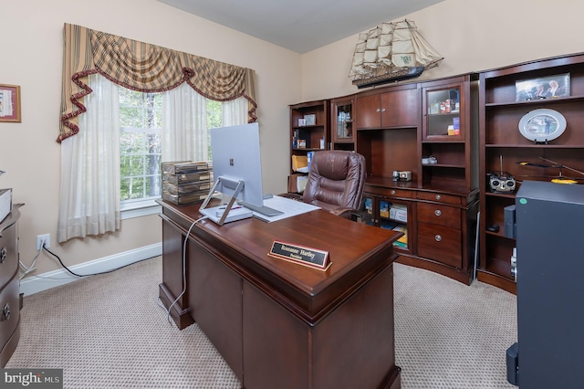 view of carpeted home office