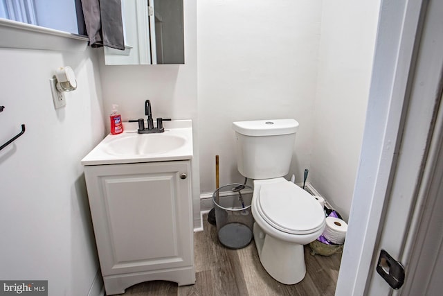 bathroom featuring vanity, toilet, and wood-type flooring