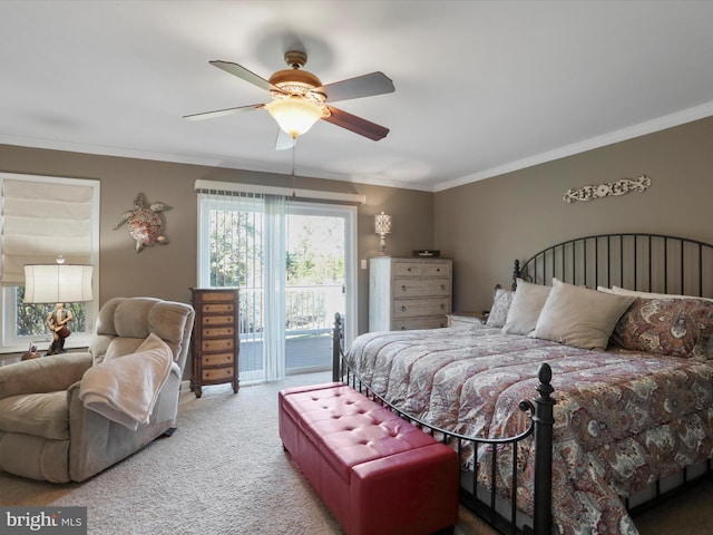 150 Depot Mills Dr, Gerrardstown, WV 25420 - bedroom with ceiling fan, carpet flooring, access to outside, and ornamental molding