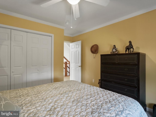 150 Depot Mills Dr, Gerrardstown, WV 25420 - bedroom with a closet, a ceiling fan, and ornamental molding