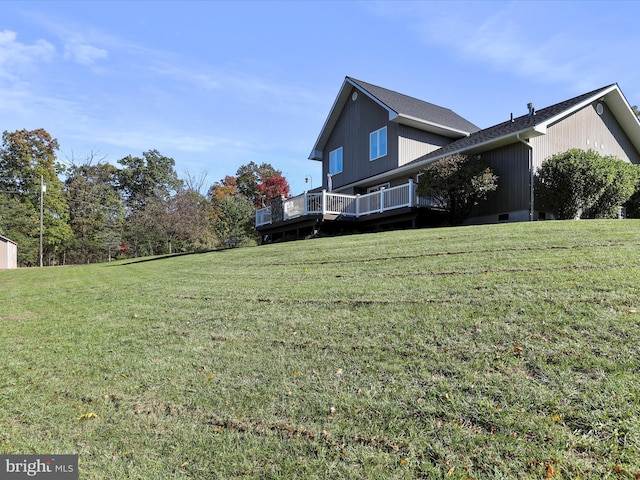 150 Depot Mills Dr, Gerrardstown, WV 25420 - view of side of home featuring a lawn, a wooden deck, and crawl space