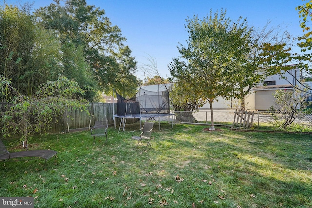 view of yard with a trampoline