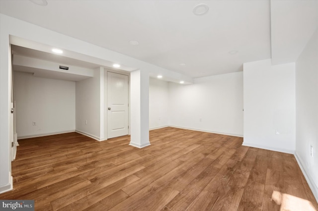 basement with light wood-type flooring